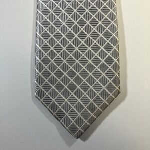 Robert Talbott Silver Diamond Lattice Geometric Silk Necktie Made in USA